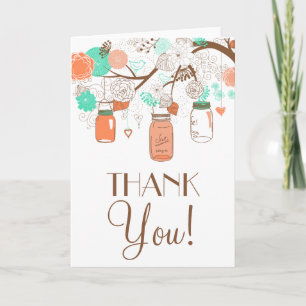 Coral & Aqua Mason Jars Danke Karte