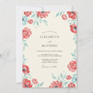 Coral Aqua Mohn Hochzeit Einladung