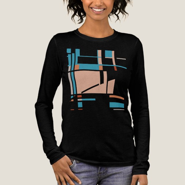 Coral Aqua Orange MCM Look Geometric Abstrakt Tri-Blend Shirt (Vorderseite)