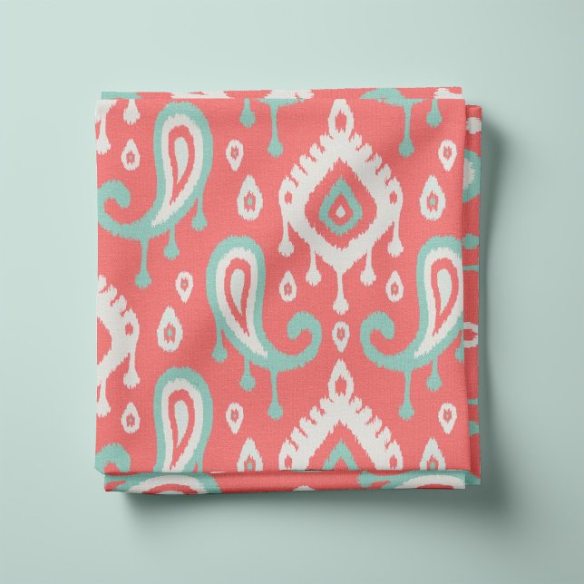 Coral Aqua und Mint Ikat Paisley Stoff (Von Creator hochgeladen)