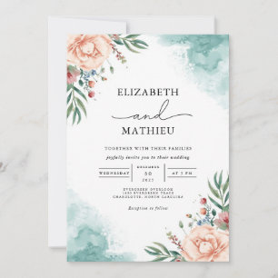 Coral & Aquamarin Bloom Arch Wedding Einladung