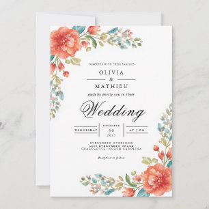 Coral Aquamarin Bloom Blüh Wedding Einladung