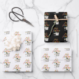 Coral Aquamarin Gold Glitzer Happy New Year Champa Geschenkpapier Set