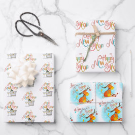 Coral Aquamarin Gold Glitzer Oh Deer Happy New Yea Geschenkpapier Set