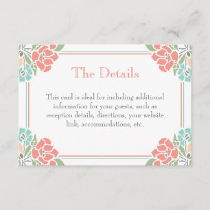 Coral Aquamarin Green Moderne Blumenhochzeit Begleitkarte