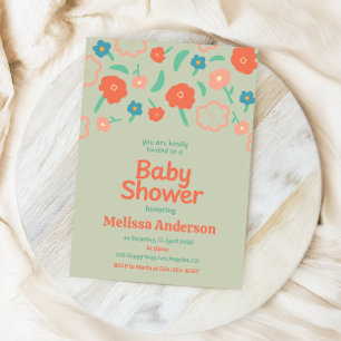 Coral, Aquamarin & Peach Whimsical Floral Baby Dus Einladung