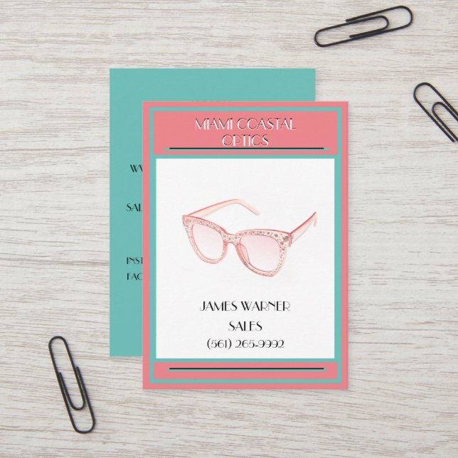 Coral & Aquamarin Retro 80er Miami-Sonnenbrille Visitenkarte (Vorderseite/Rückseite Beispiel)