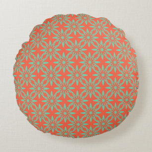 Coral Aquamarine Blume Nahtloses Muster Rundes Kissen