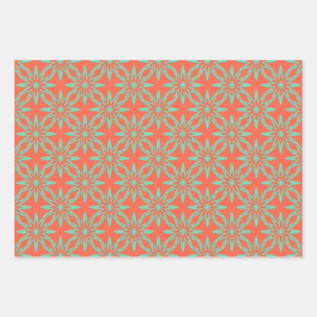 Coral Aquamarine Flower Seamless Pattern Geschenkpapier Set (Vorderseite)