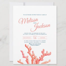 Coral Aquarell Art Malerei Marine blaue Hochzeit i Einladung