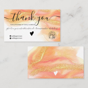 Coral Aquarell Gold Glitzer Logo Bestellung Vielen Visitenkarte