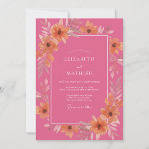 Coral Artistic Bloom Hochzeit Einladung