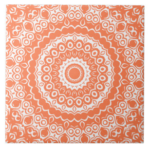 Coral auf White Mandala Kaleidoskop Medallion Fliese