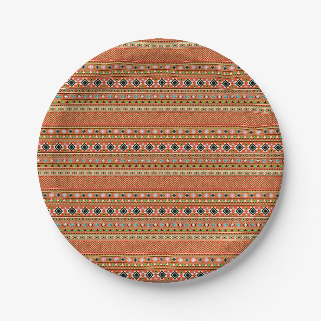 Coral Aztec Style Südwest Muster Pappteller (Vorderseite)
