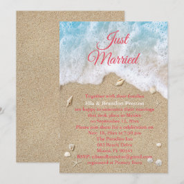Coral Beach Waves Just Married Post Wedding Einladung
