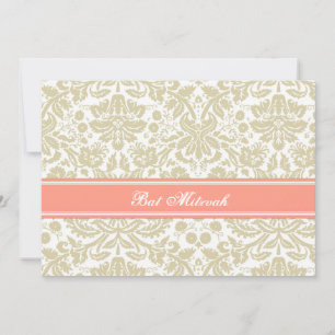 Coral Beige Damask Bat Mitzvah Einladungen