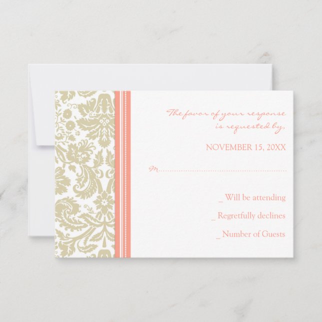 Coral Beige Damask UAWG Wedding Card RSVP Karte (Vorderseite)