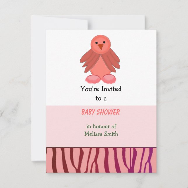 Coral Birdie Baby Shower Einladung (Vorderseite)