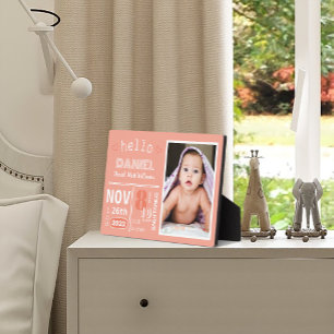 Coral Birth Announcement Baby Foto Plaque Fotoplatte