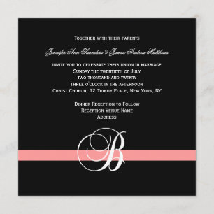 Coral Black White Monogram B Hochzeits-Einladung Einladung