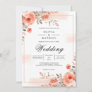 Coral Bloom Frame Wedding Einladung