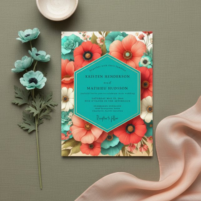 Coral Bloom Romance Wedding Einladung (Von Creator hochgeladen)