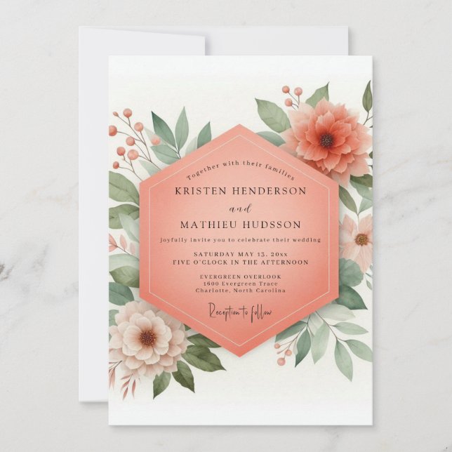 Coral Bloom Whimsy Hochzeit Einladung (Vorderseite)