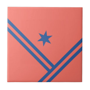 Coral Blue Diagonal Stripes Star Moderne Grafik Fliese