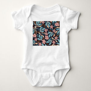Coral Blue Floral Dark Print Baby Strampler