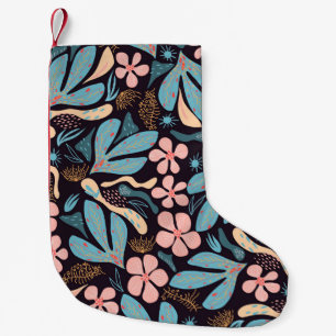 Coral Blue Floral Dark Print Kleiner Weihnachtsstrumpf