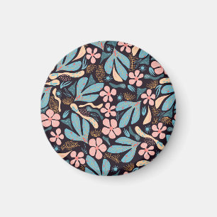 Coral Blue Floral Dark Print Magnet