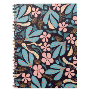 Coral Blue Floral Dark Print Notizblock