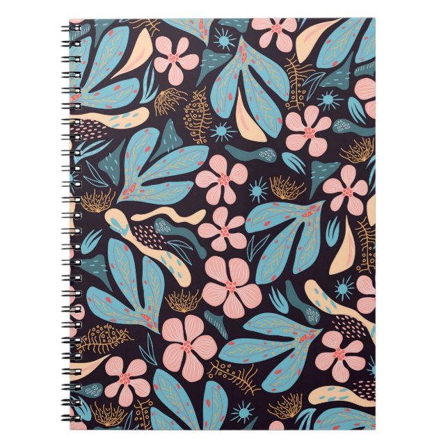 Coral Blue Floral Dark Print Notizblock (Vorderseite)