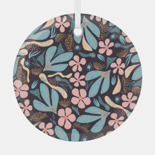 Coral Blue Floral Dark Print Ornament Aus Glas