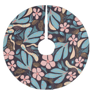 Coral Blue Floral Dark Print Polyester Weihnachtsbaumdecke