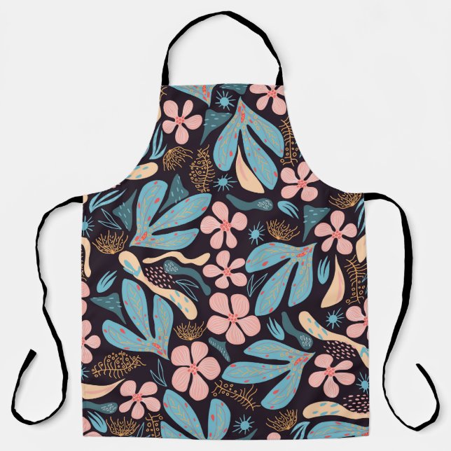 Coral Blue Floral Dark Print Schürze (Vorderseite)