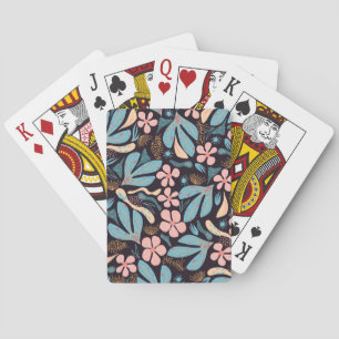 Coral Blue Floral Dark Print Spielkarten