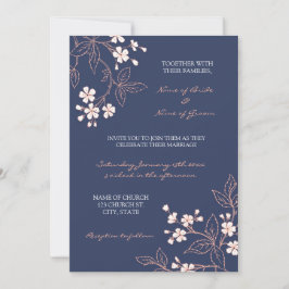 Coral Blue Floral Foto Hochzeitskarten Einladung