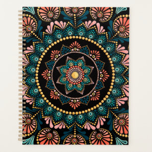 Coral Blue Mandala, Sacred Geometry Boho Ethnic Planer
