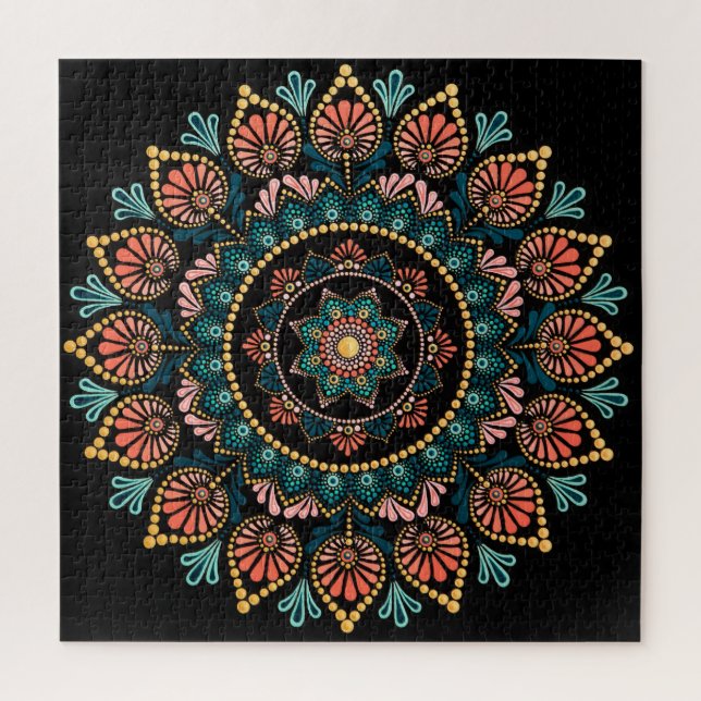 Coral Blue Mandala, Sacred Geometry Boho Ethnic Puzzle (Vertikal)