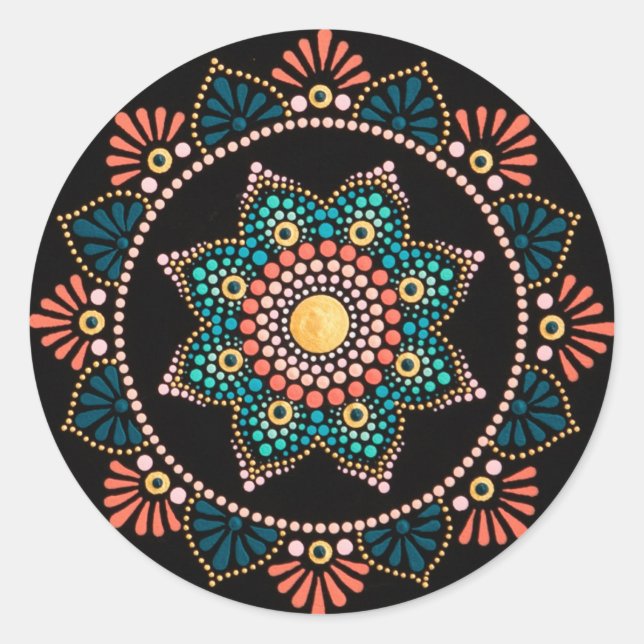 Coral Blue Mandala, Sacred Geometry Boho Ethnic Runder Aufkleber (Vorderseite)