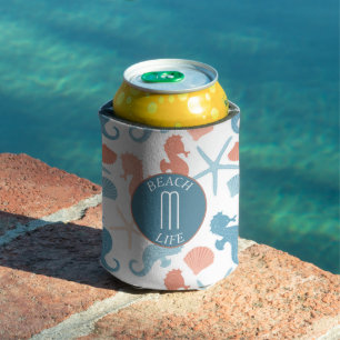 Coral Blue Nautic Monogram Dosenkühler