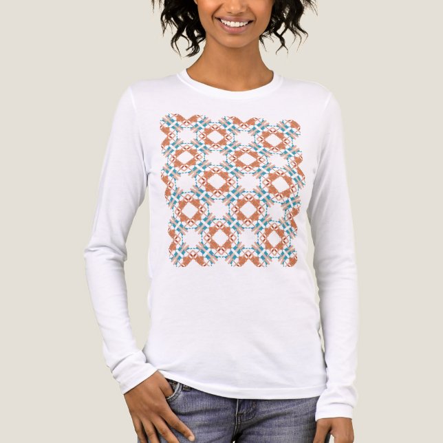 Coral Blue Rust Südwest Look Crisscross Tiles Tri-Blend Shirt (Vorderseite)