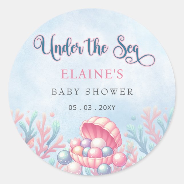 Coral Blue unter der Sea Marine Life Baby Dusche Runder Aufkleber (Vorderseite)