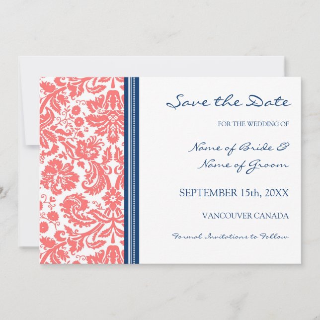 Coral Blue Wedding Save the Date Card (Vorderseite)