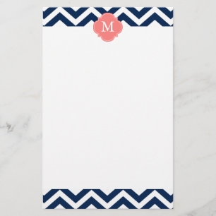 Coral & Blue Zigzags Muster Monogram Briefpapier