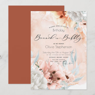 Coral Blush Brunch Bubbly Birthday Einladung