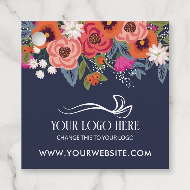 Coral Boho Florals Navy Blue Product Geschenkanhänger (Vorderseite)