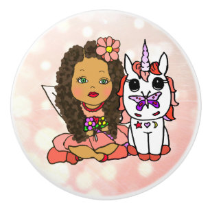 Coral Bokeh Fairy und Unicorn Keramikknauf