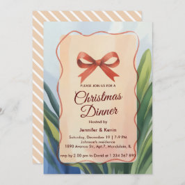 Coral Bow Watercolor Botanisches Weihnachtsessen Feiertagskarte